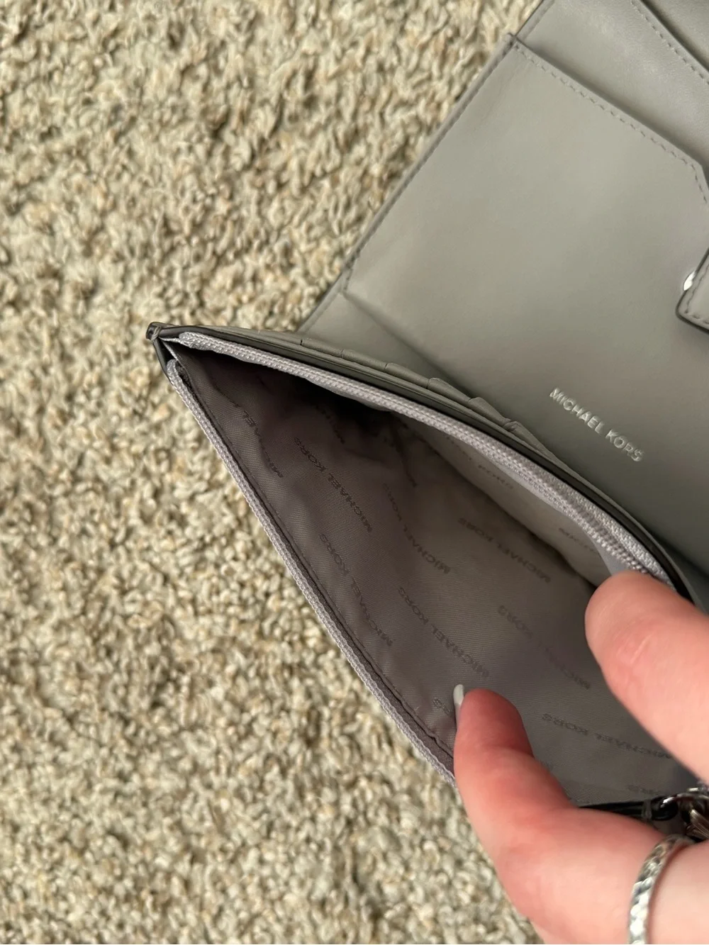 Michael Kors Light Grey Leather MK Logo Clutch Wallet